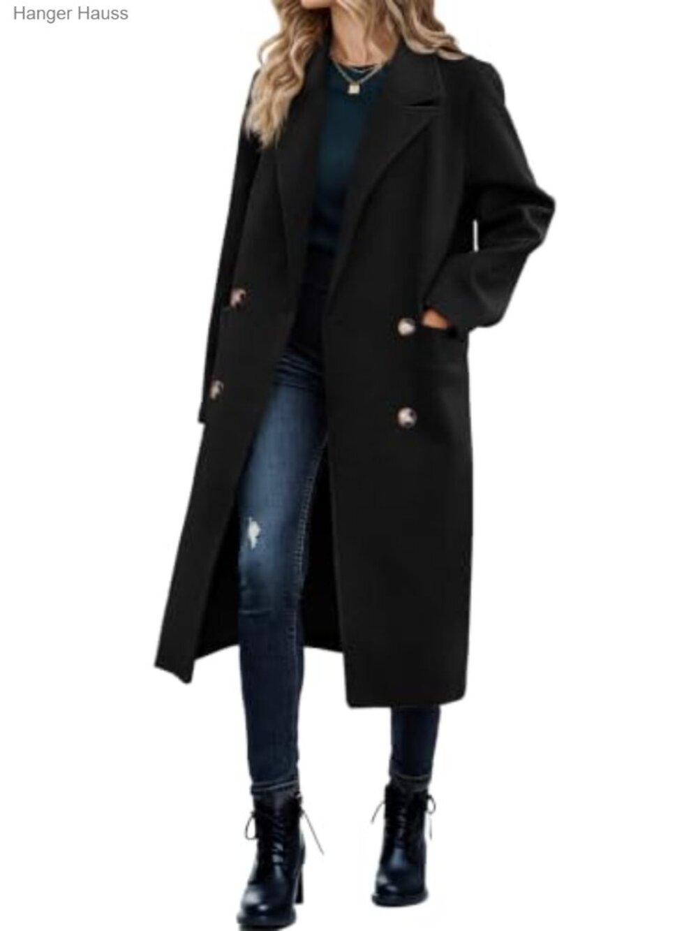 Women's Double Breasted Pea Coat Long Trench Coat Work Office Overcoat
